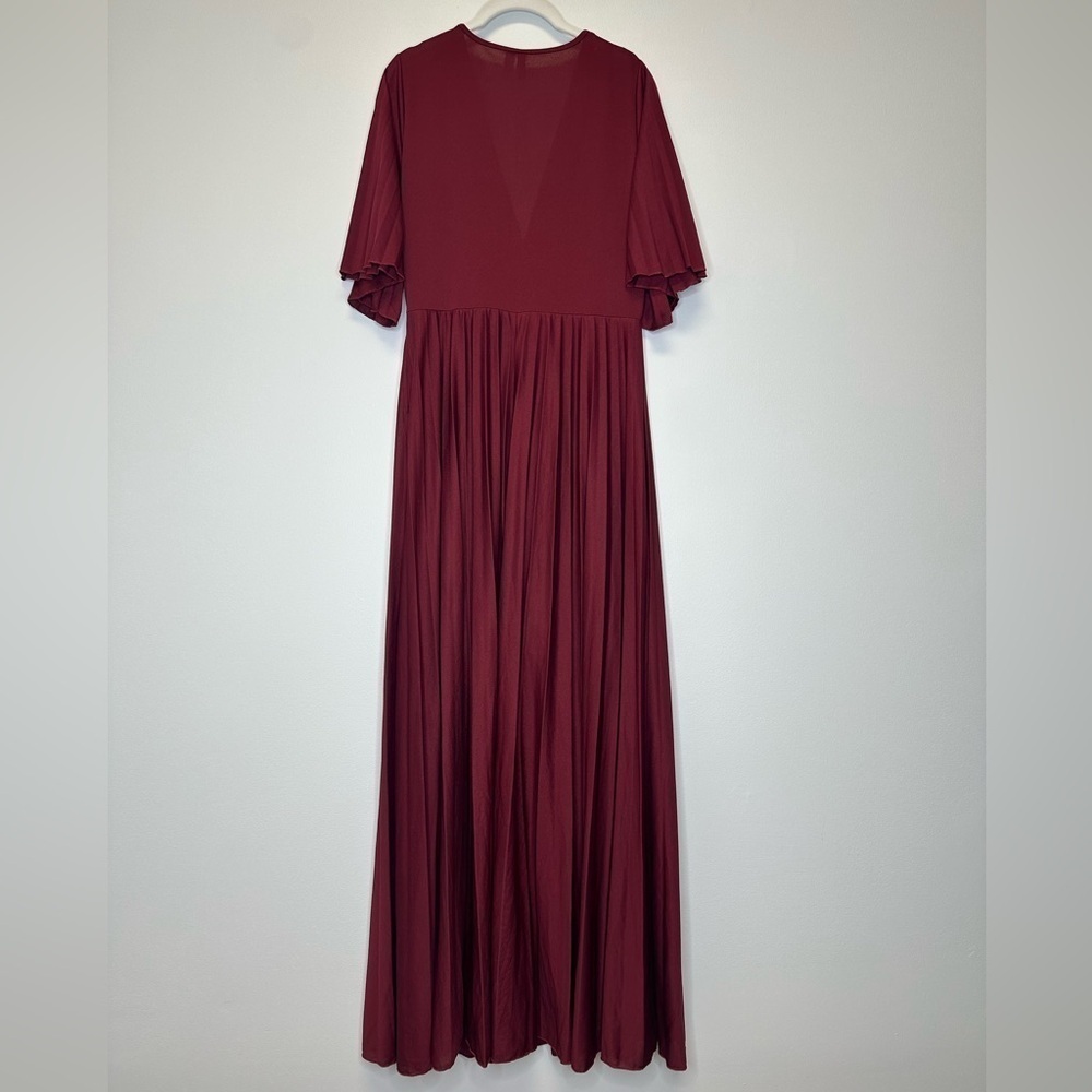 ASOS Curve New Burgundy Wine Kimono Pleat Maxi Dress Women’s Size 12 - Picture 6 of 9